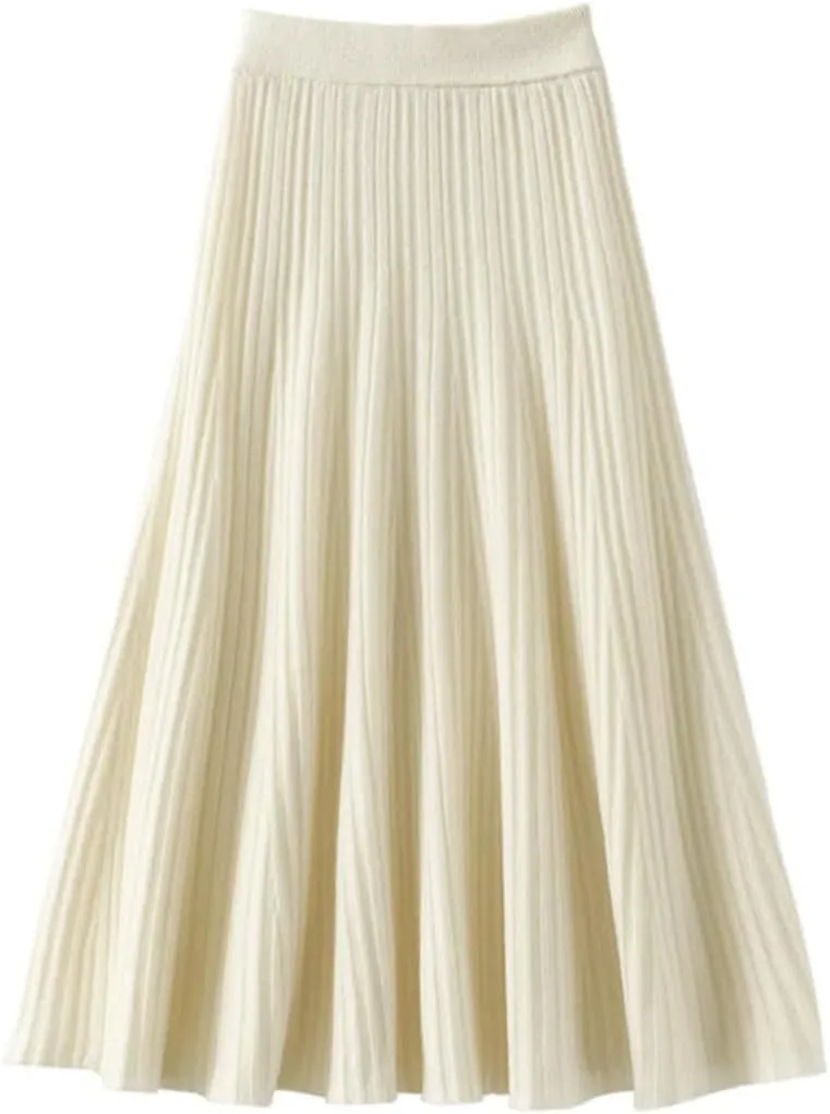 Women's High Waist Pleated Skirt Elegant College Style Wool Midi Skirt Thick Ladies Fashion Autumn A-Line Skirt