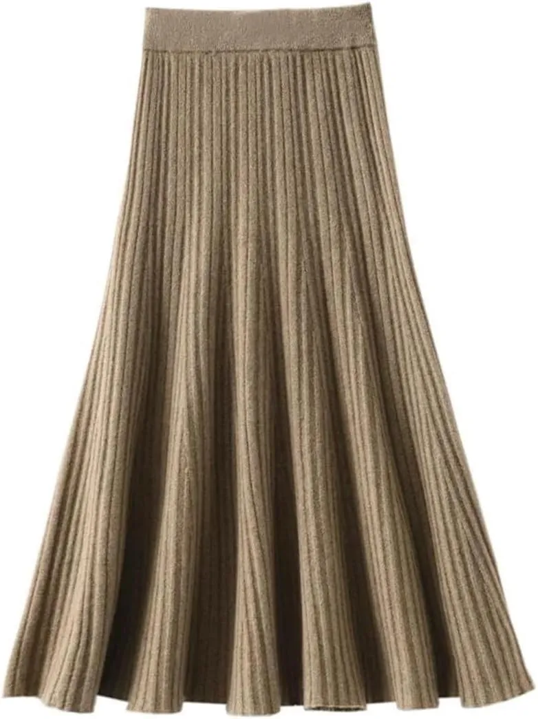 Women's High Waist Pleated Skirt Elegant College Style Wool Midi Skirt Thick Ladies Fashion Autumn A-Line Skirt