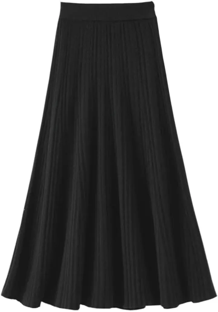 Women's High Waist Pleated Skirt Elegant College Style Wool Midi Skirt Thick Ladies Fashion Autumn A-Line Skirt