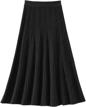 Women's High Waist Pleated Skirt Elegant College Style Wool Midi Skirt Thick Ladies Fashion Autumn A-Line Skirt