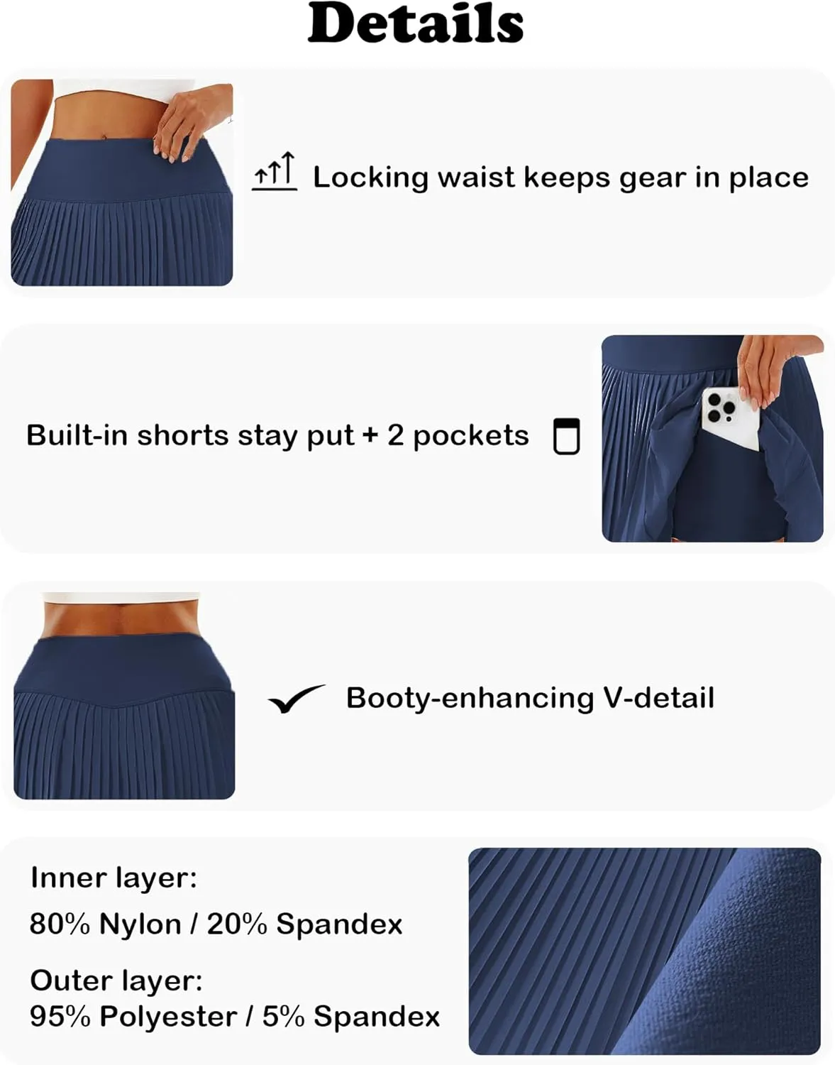 Women's High-Waisted Pleated Tennis Skirt with Shorts and Pockets: Lightweight Athletic Golf Skorts