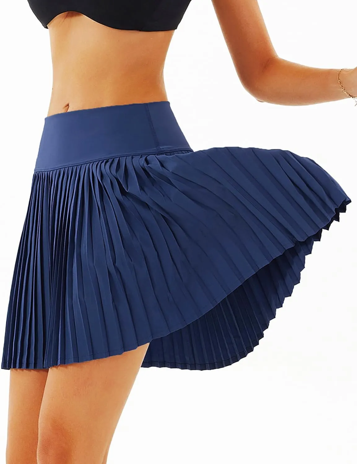 Women's High-Waisted Pleated Tennis Skirt with Shorts and Pockets: Lightweight Athletic Golf Skorts