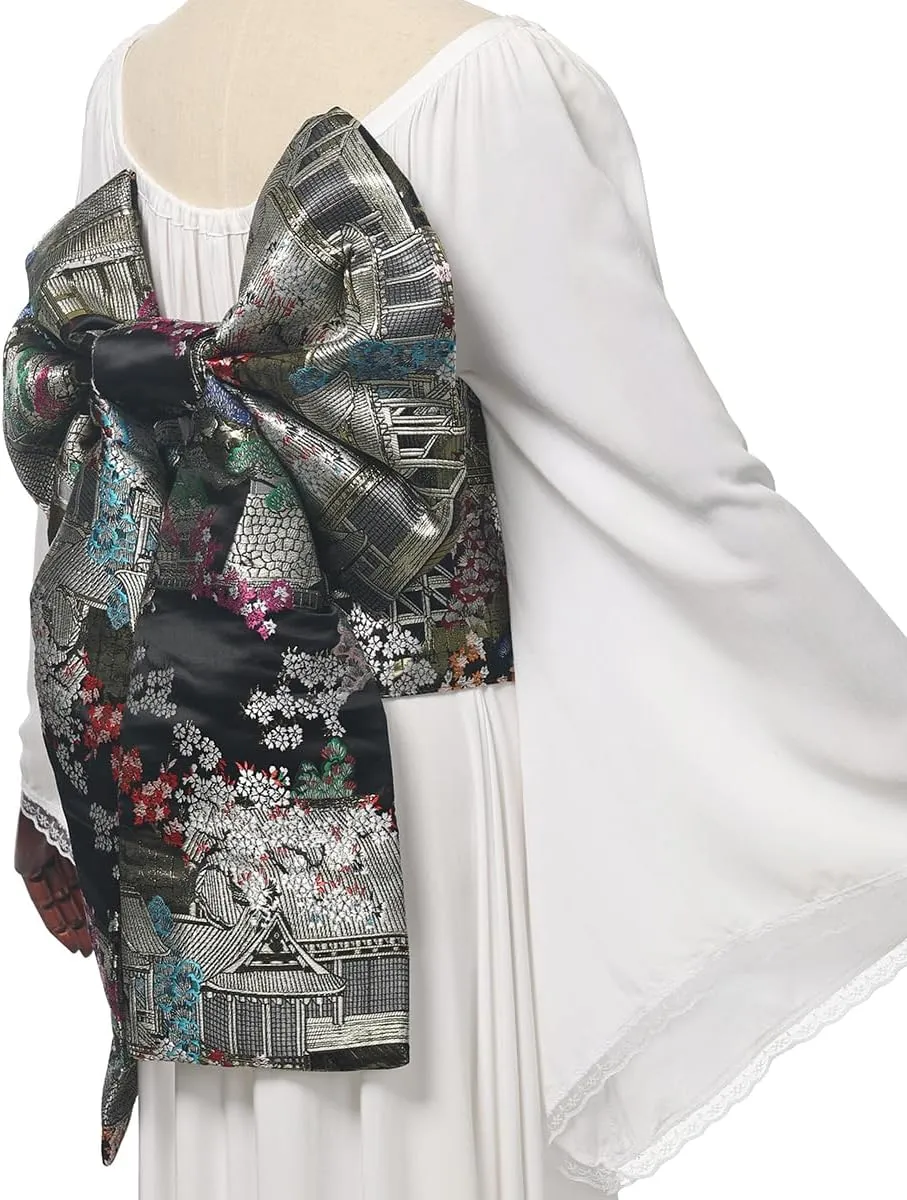 Womens Japanese Kimono Obi Belt Pre Tied Bow Jacquard Long Tailed Belt Sash Yukata Robe Accessories