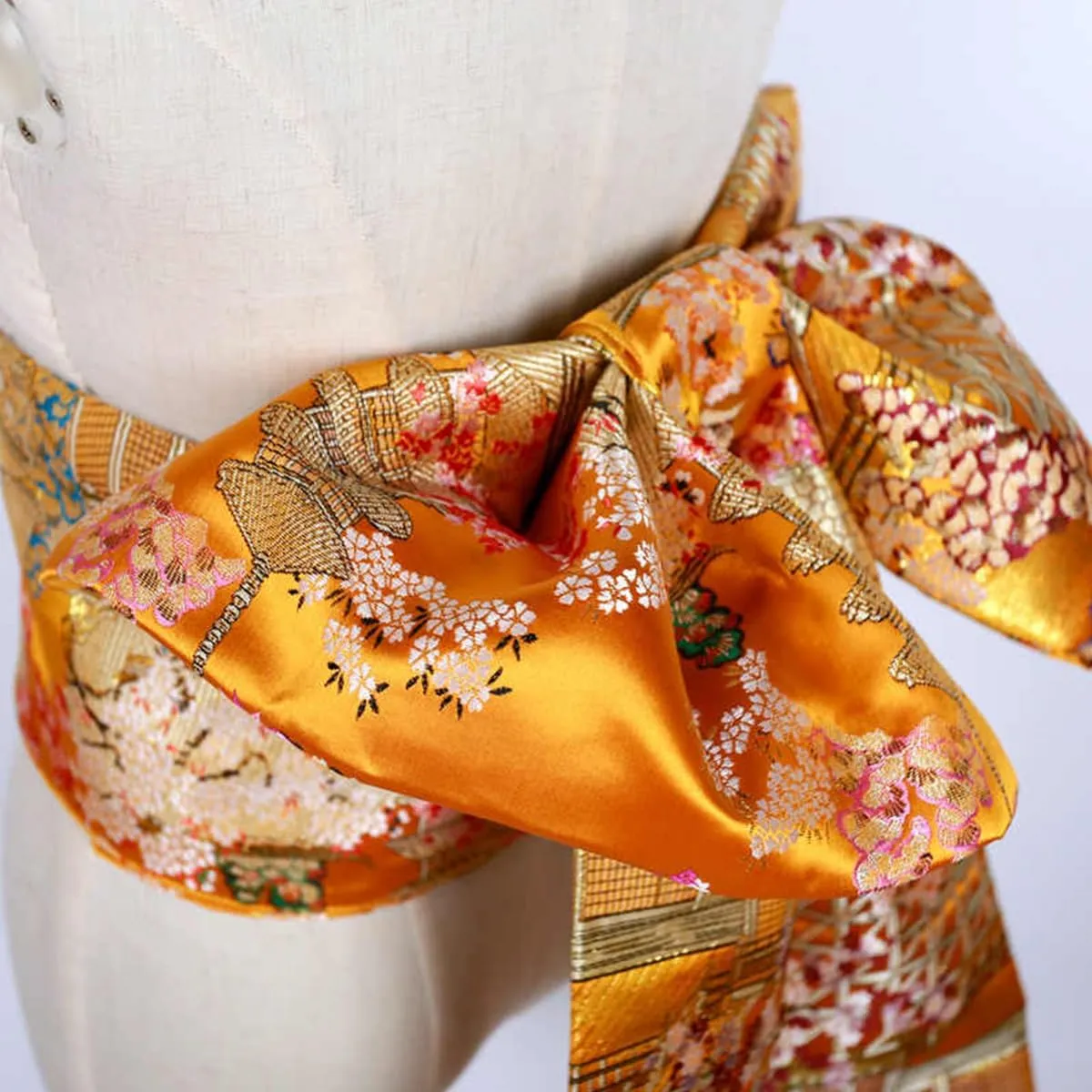 Womens Japanese Kimono Obi Belt Pre Tied Bow Jacquard Long Tailed Belt Sash Yukata Robe Accessories