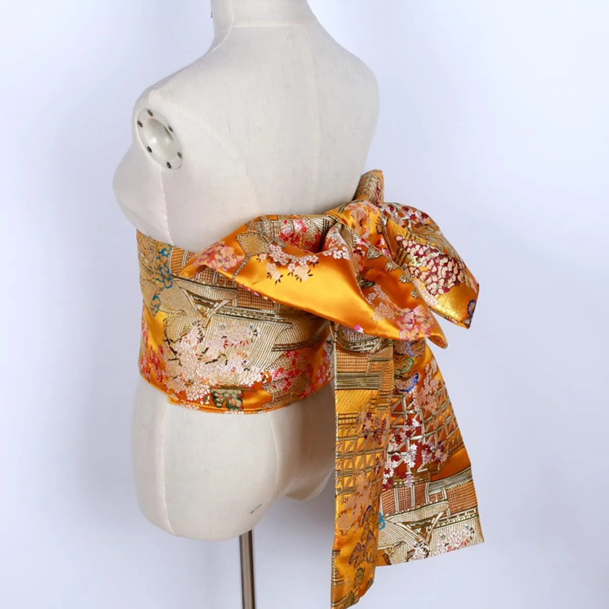 Womens Japanese Kimono Obi Belt Pre Tied Bow Jacquard Long Tailed Belt Sash Yukata Robe Accessories
