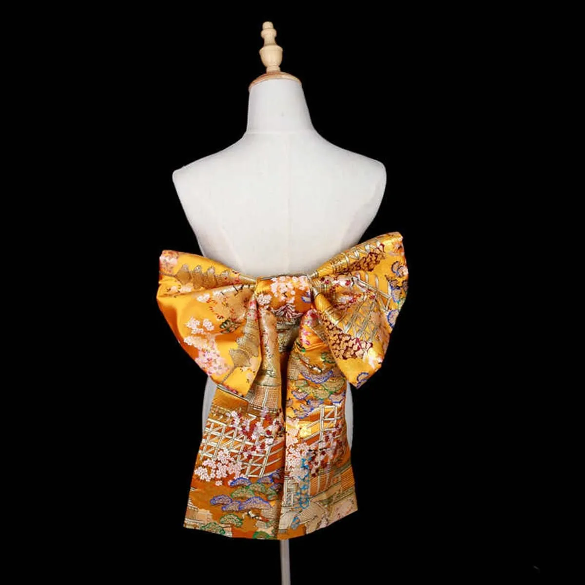 Womens Japanese Kimono Obi Belt Pre Tied Bow Jacquard Long Tailed Belt Sash Yukata Robe Accessories