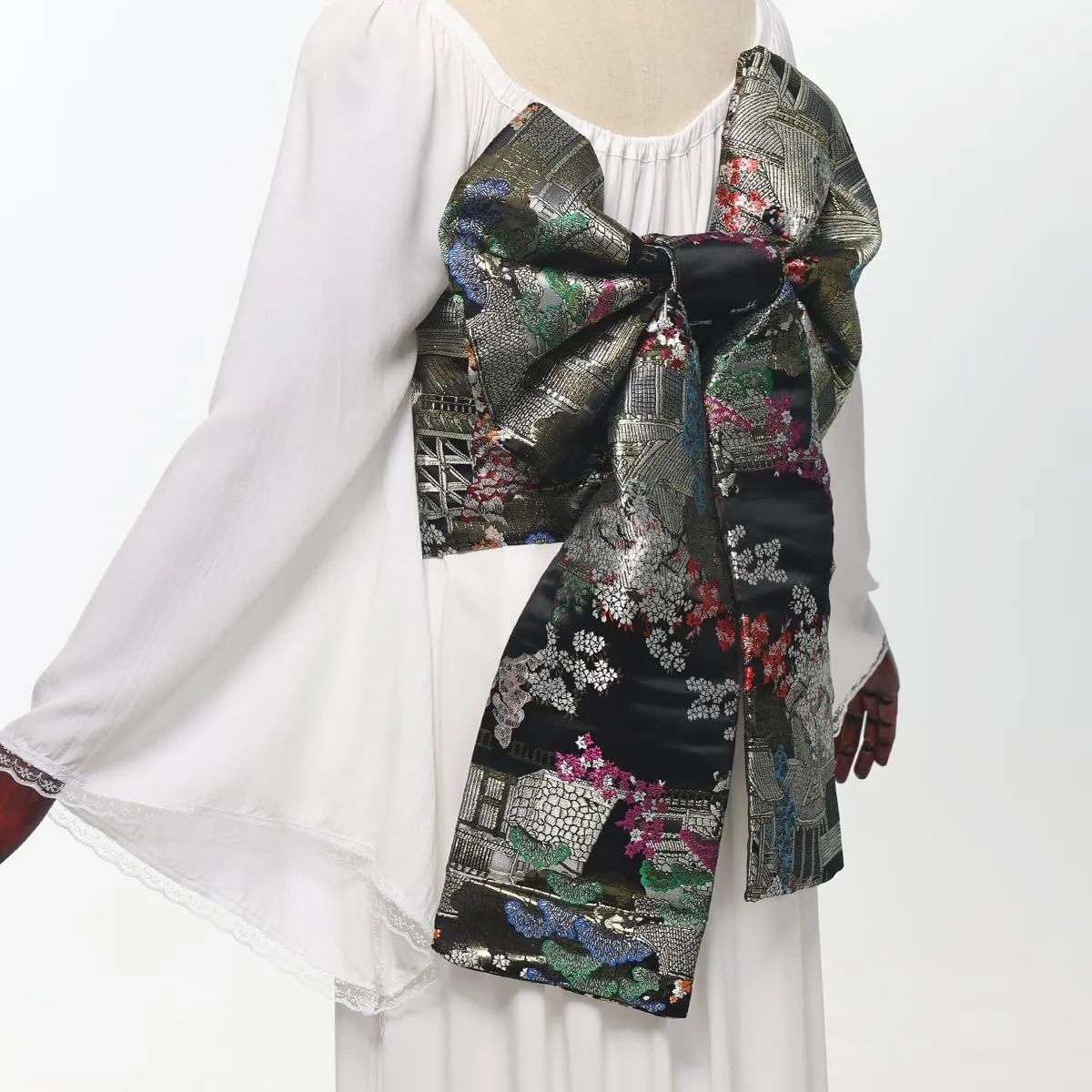 Womens Japanese Kimono Obi Belt Pre Tied Bow Jacquard Long Tailed Belt Sash Yukata Robe Accessories