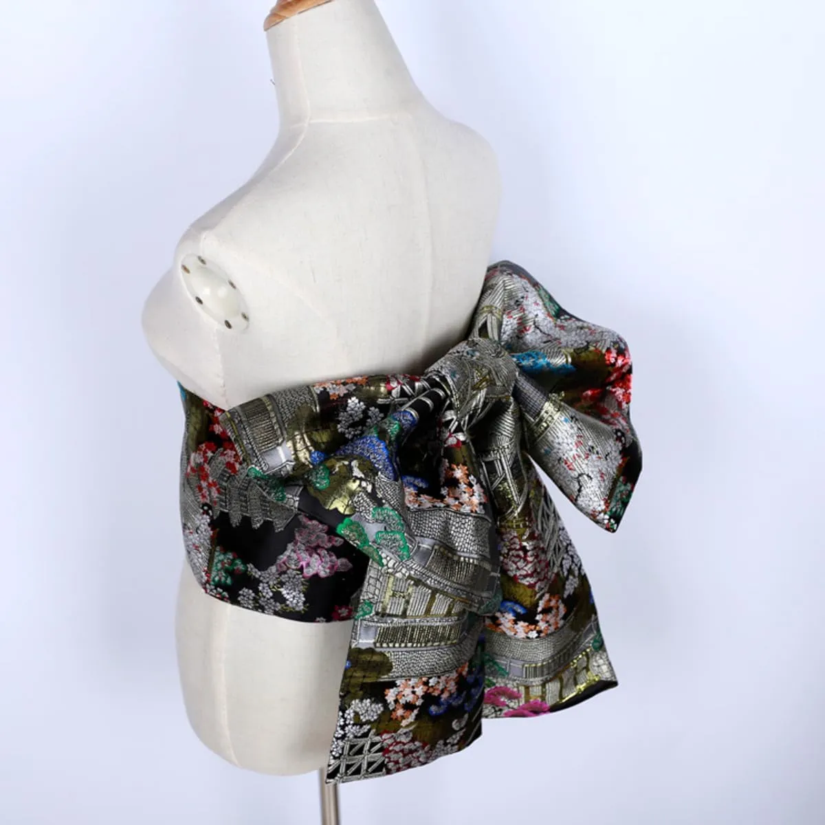 Womens Japanese Kimono Obi Belt Pre Tied Bow Jacquard Long Tailed Belt Sash Yukata Robe Accessories