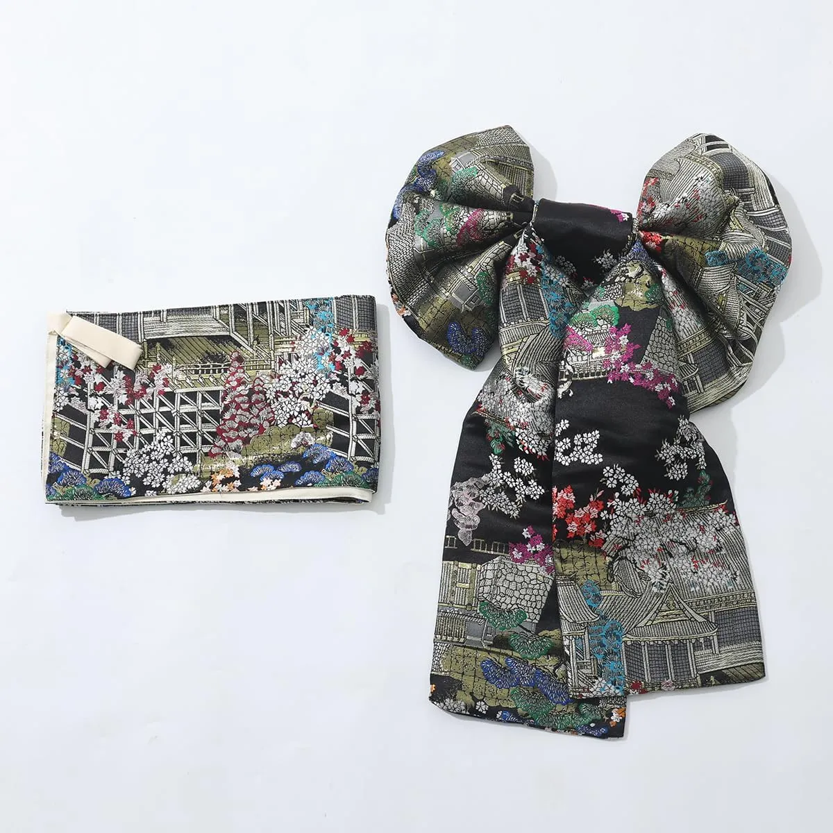 Womens Japanese Kimono Obi Belt Pre Tied Bow Jacquard Long Tailed Belt Sash Yukata Robe Accessories