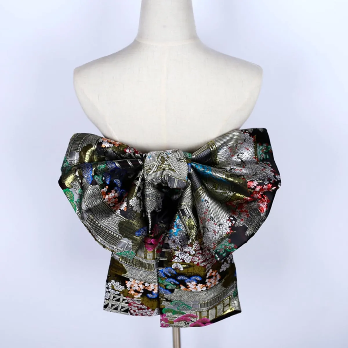 Womens Japanese Kimono Obi Belt Pre Tied Bow Jacquard Long Tailed Belt Sash Yukata Robe Accessories