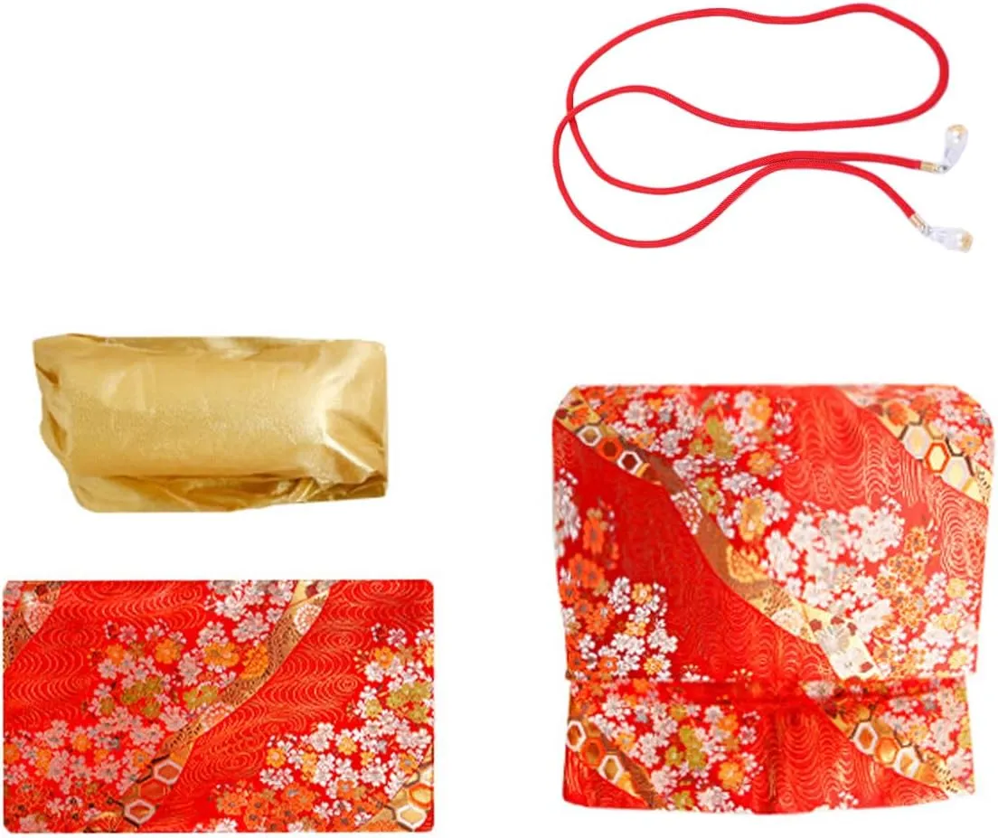 Women's Japanese Kimono Taikoor Box Knot Obi Belt 4 Pcs Vintage Jacquard Cotton Waistband Yukata Robe Accessories