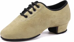 Women's Latin Dance Shoes Closed Toe Lace up Ballroom Modern Salsa Rhythm Teaching Practice Dance Shoes for Girls