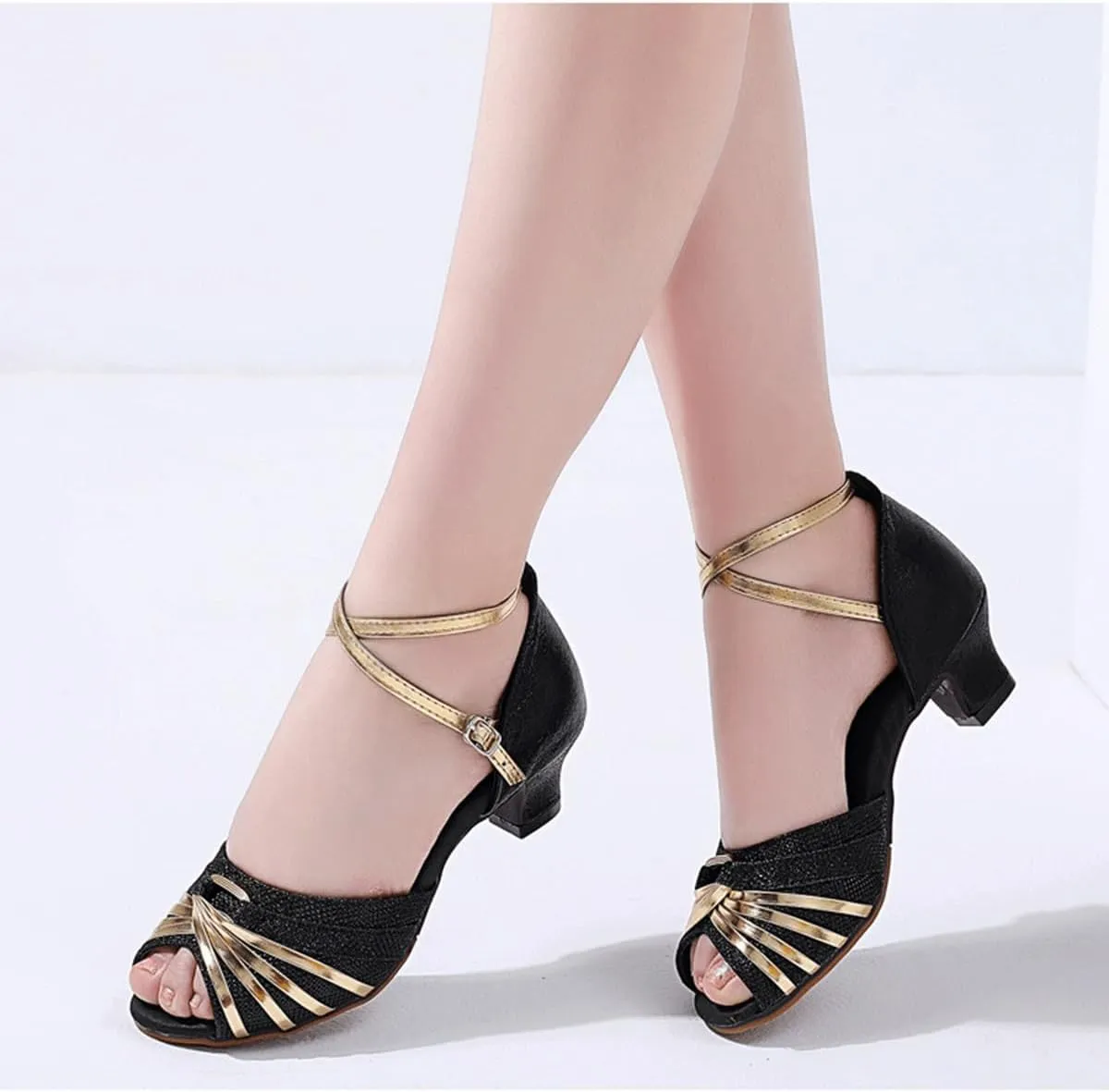 Women's Latin Dance Shoes Mid Heels Closed Toe Salsa Ballroom Dancing Shoes for Outdoor