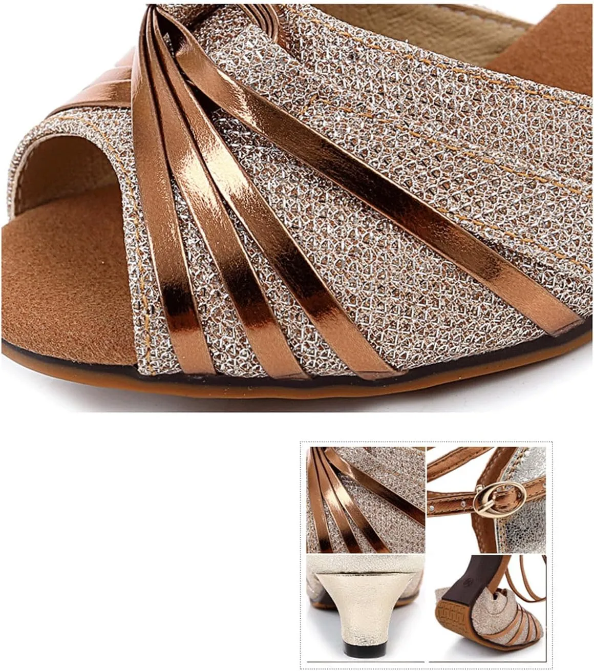 Women's Latin Dance Shoes Mid Heels Closed Toe Salsa Ballroom Dancing Shoes for Outdoor