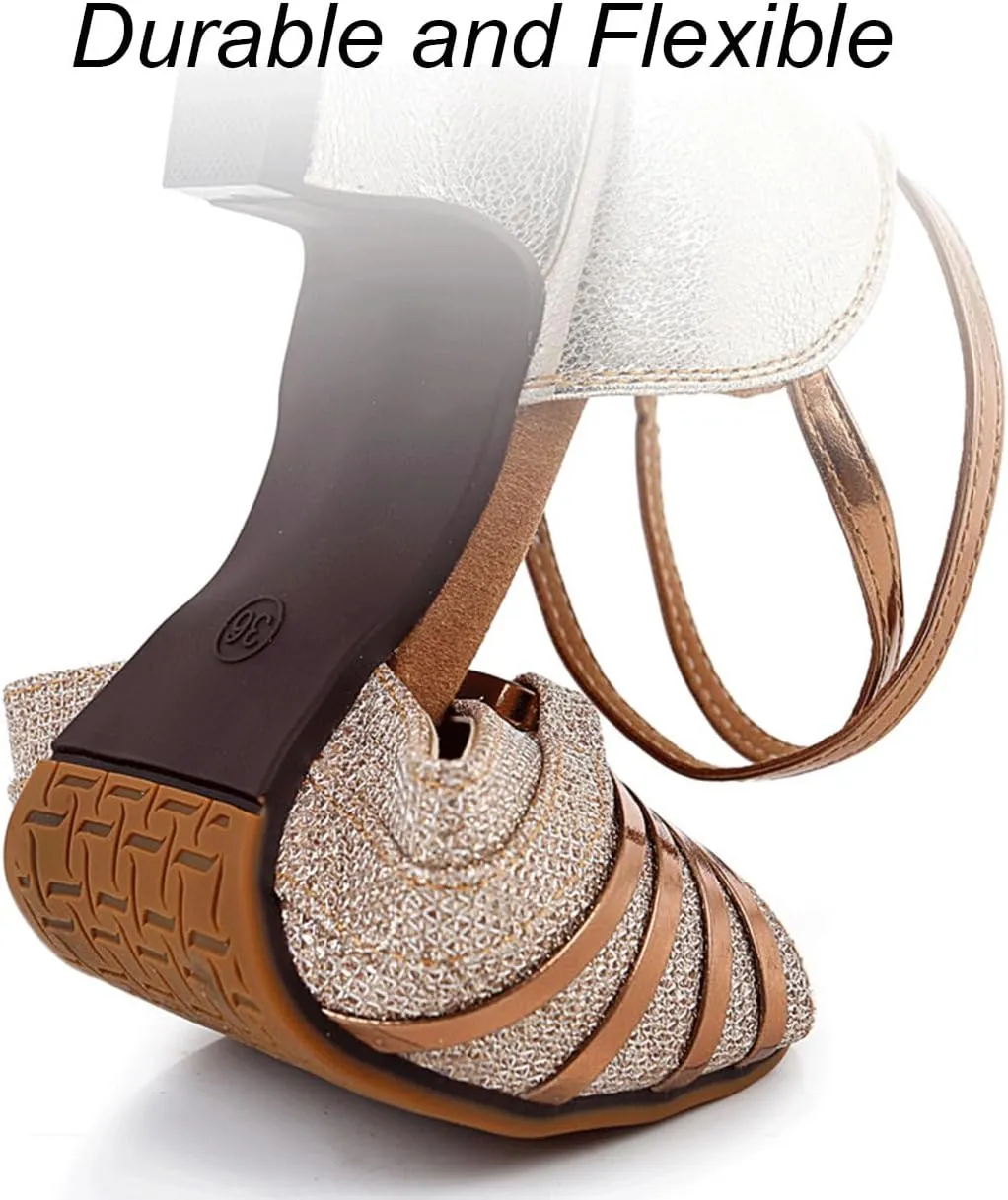 Women's Latin Dance Shoes Mid Heels Closed Toe Salsa Ballroom Dancing Shoes for Outdoor