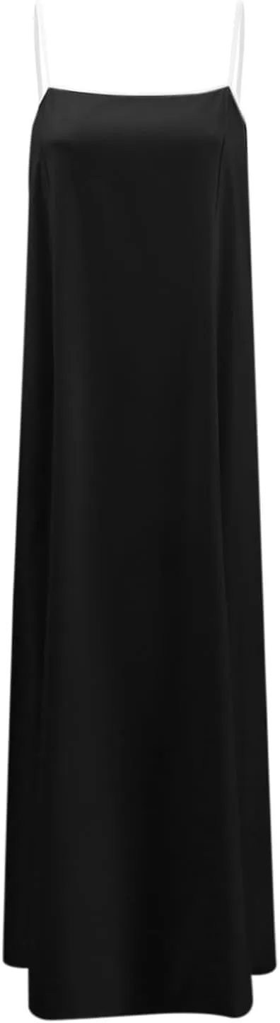 Womens Linen Maxi Dress Contrast Trim Spaghetti Straps Summer Outfits Sleeveless Long Dresses Women's Maxi Dress