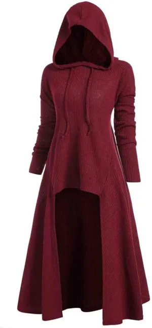 Womens Long Hoodie Gothic Plus Size intage Cloak High Low Sweater Dress Halloween Blouse Tops Sweater