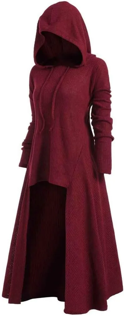 Womens Long Hoodie Gothic Plus Size intage Cloak High Low Sweater Dress Halloween Blouse Tops Sweater