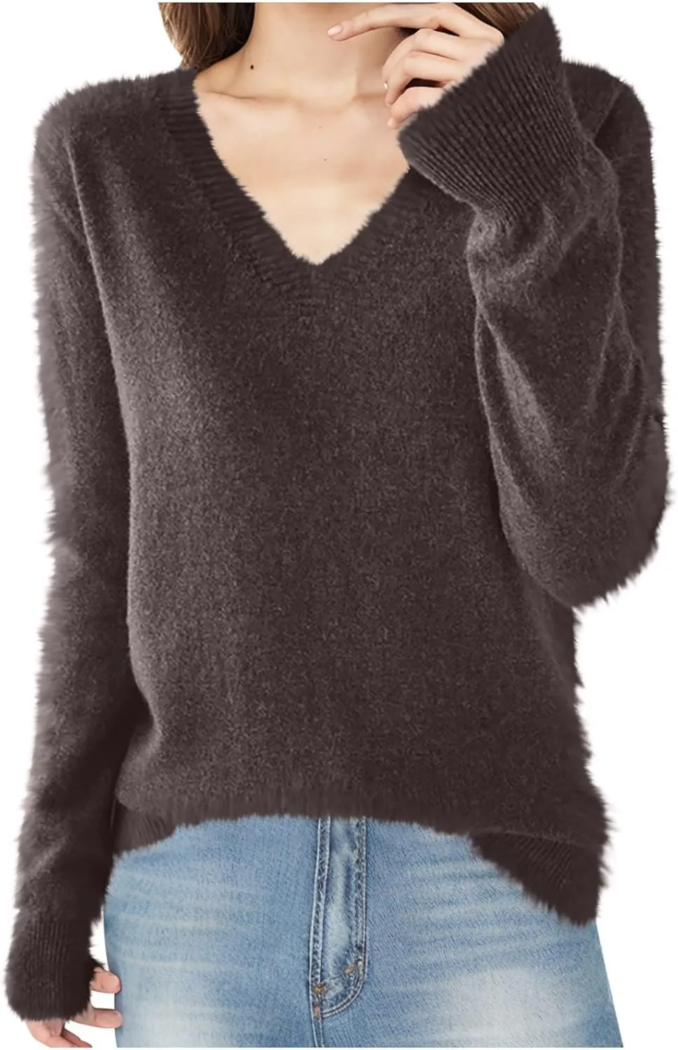 Womens Long Sleeve Sweaters V Neck Business Casual Tops Lightweight Crochet Long Sleeve Sweaters Outfits Clothes