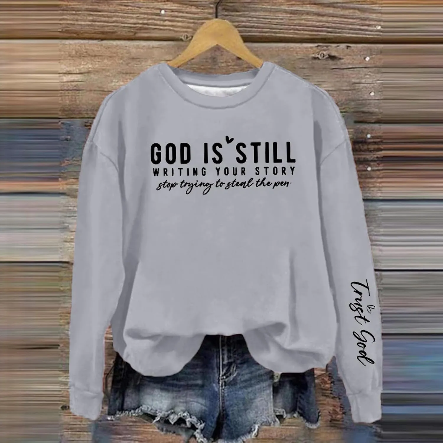 Women's Oversized God Is Still Writing Your Story Loose Sweatshirts Crewneck Winter Fall Long Sleeve Sweaters Fashion