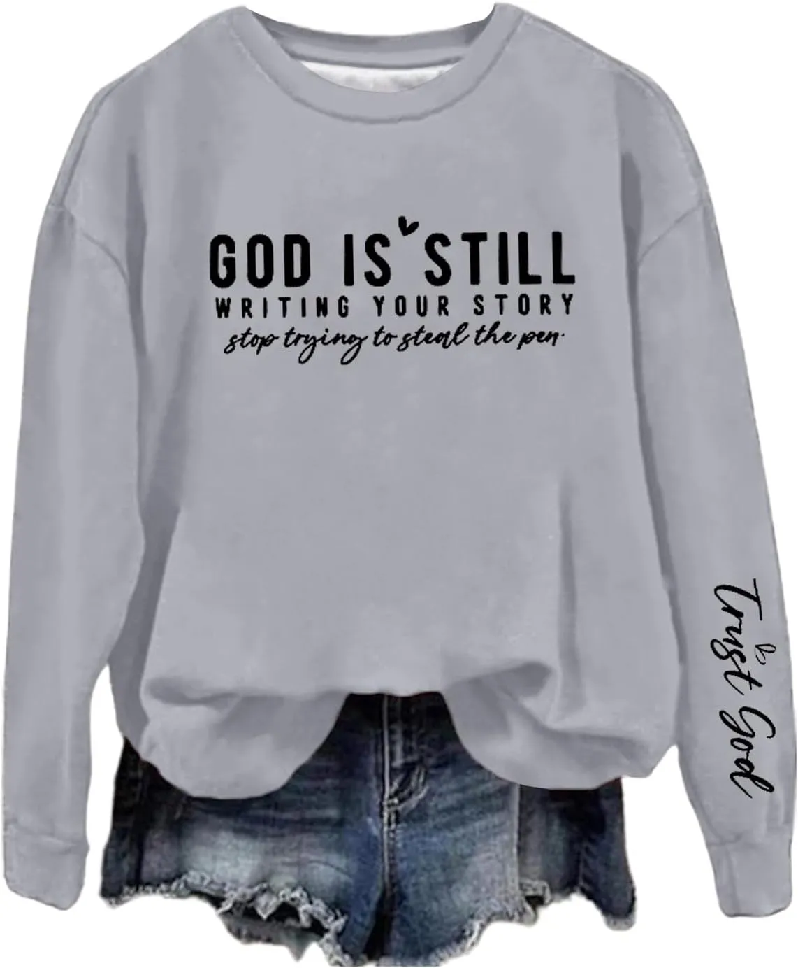 Women's Oversized God Is Still Writing Your Story Loose Sweatshirts Crewneck Winter Fall Long Sleeve Sweaters Fashion