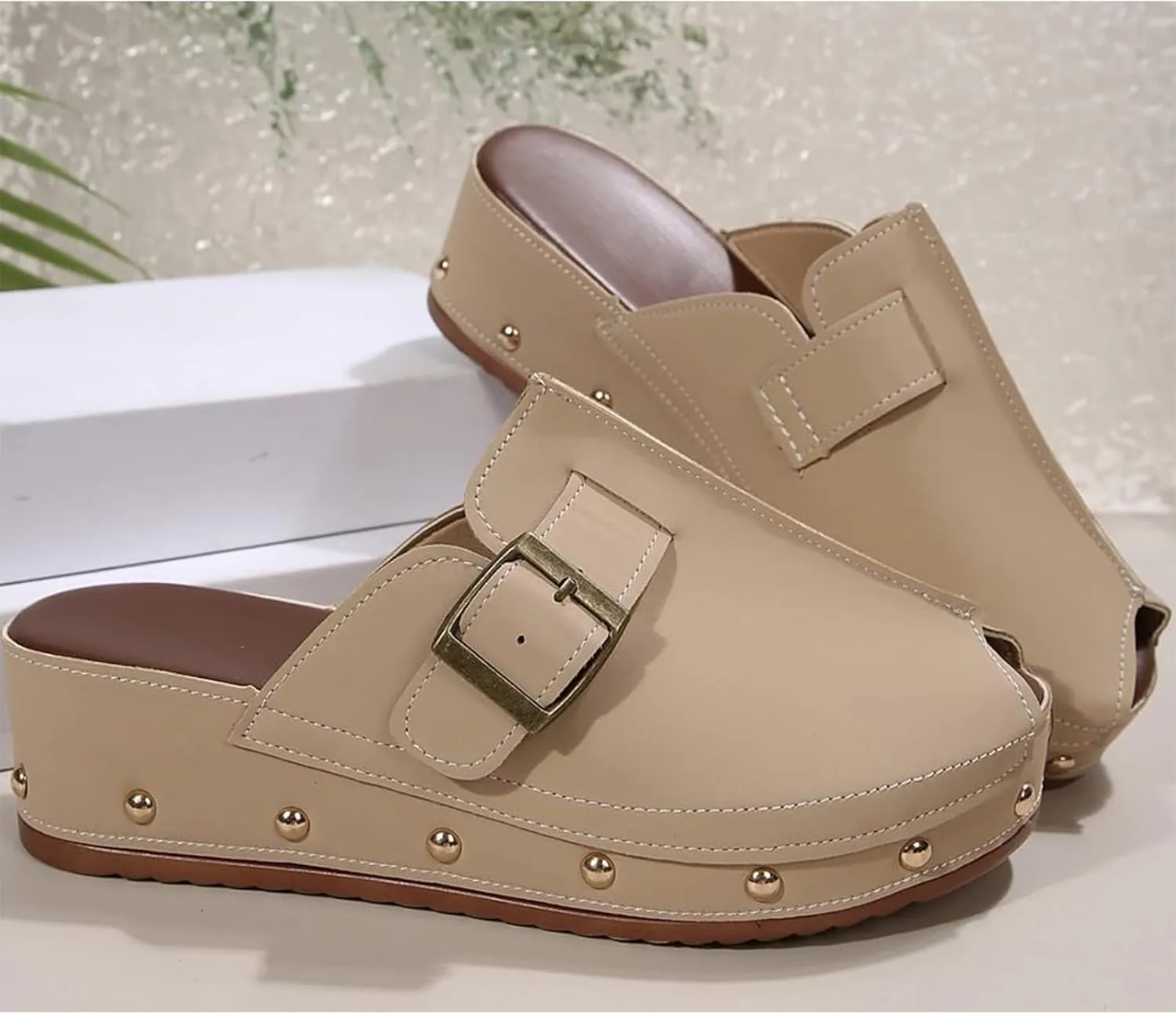 Women's Platform Wedge Sandals Chunky Heel Fish Mouth Platform Sandals Anti-Slip & Wear-Resistant Shoes Locking Design Walking Sandal Slip on Mules and Clogs