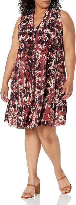 Women's Plus Size Sleeveless V-Neck Floral Print A-line Ruffle Skirt Jersey Dress