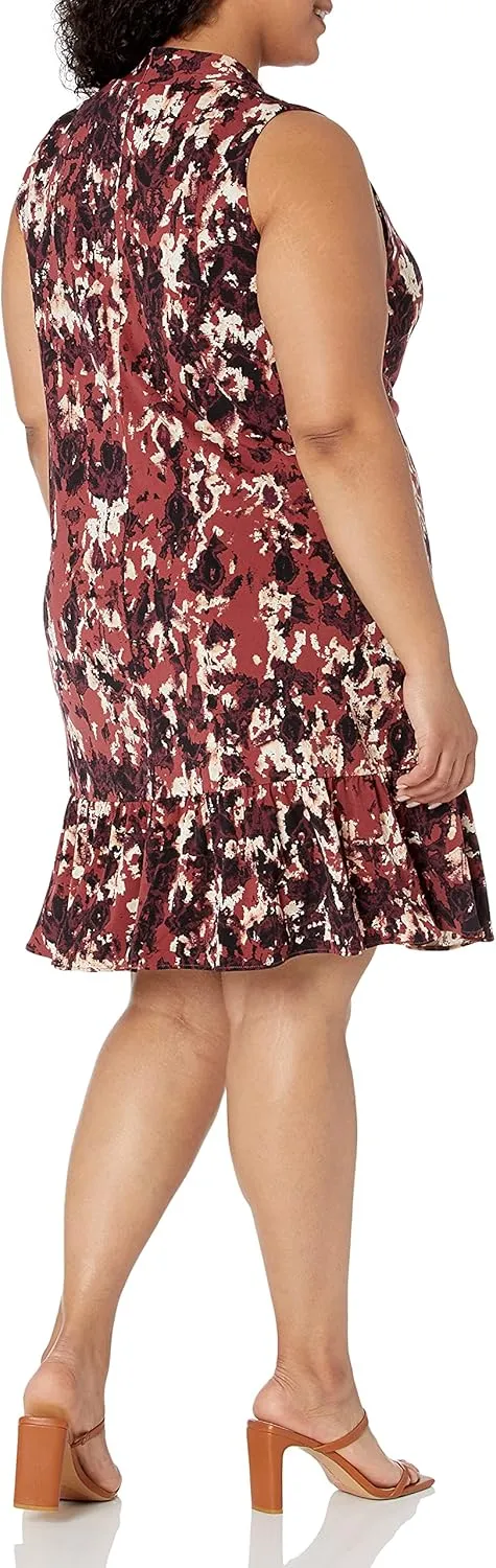 Women's Plus Size Sleeveless V-Neck Floral Print A-line Ruffle Skirt Jersey Dress