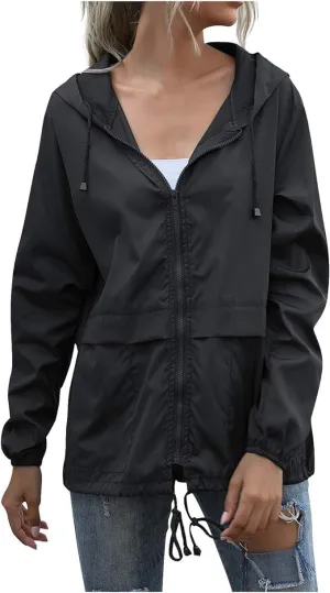 Women's Raincoat Spring Jackets Waterproof Raincoat Running Rain Jacket Adjustable Lightweight Windbreaker