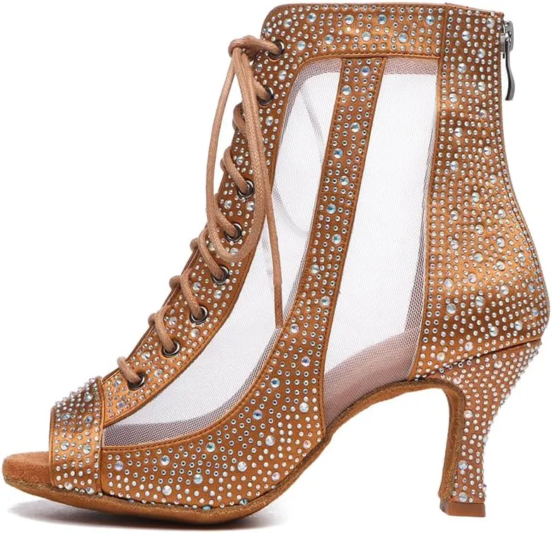 Womens Rhinestone Ballroom Latin Salsa Dance Shoes Burju Dance Heels, Model L551