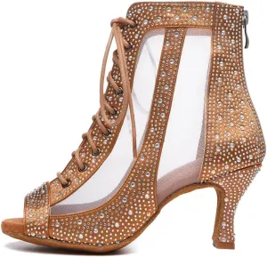 Womens Rhinestone Ballroom Latin Salsa Dance Shoes Burju Dance Heels, Model L551