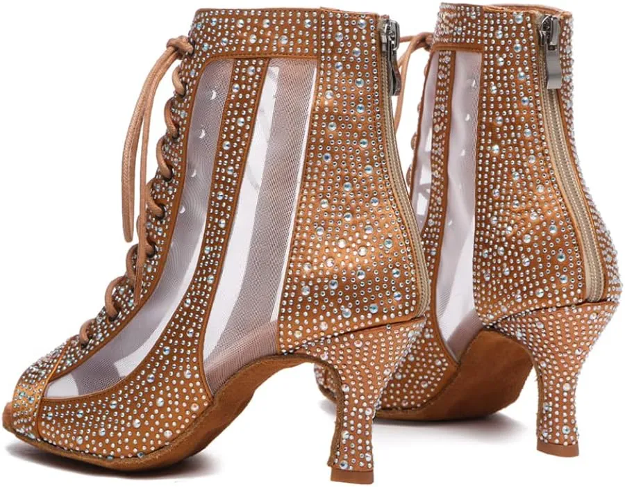 Womens Rhinestone Ballroom Latin Salsa Dance Shoes Burju Dance Heels, Model L551