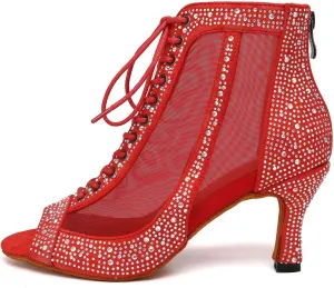 Womens Rhinestone Ballroom Latin Salsa Dance Shoes Burju Dance Heels, Model L551
