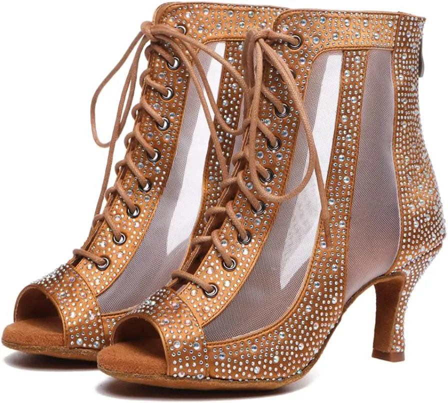 Womens Rhinestone Ballroom Latin Salsa Dance Shoes Burju Dance Heels, Model L551