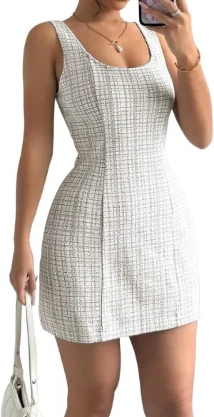 Women's Round Neck Backless Solid Color Casual Elegant Sleeveless Dress Fashion Short Dresses for Women