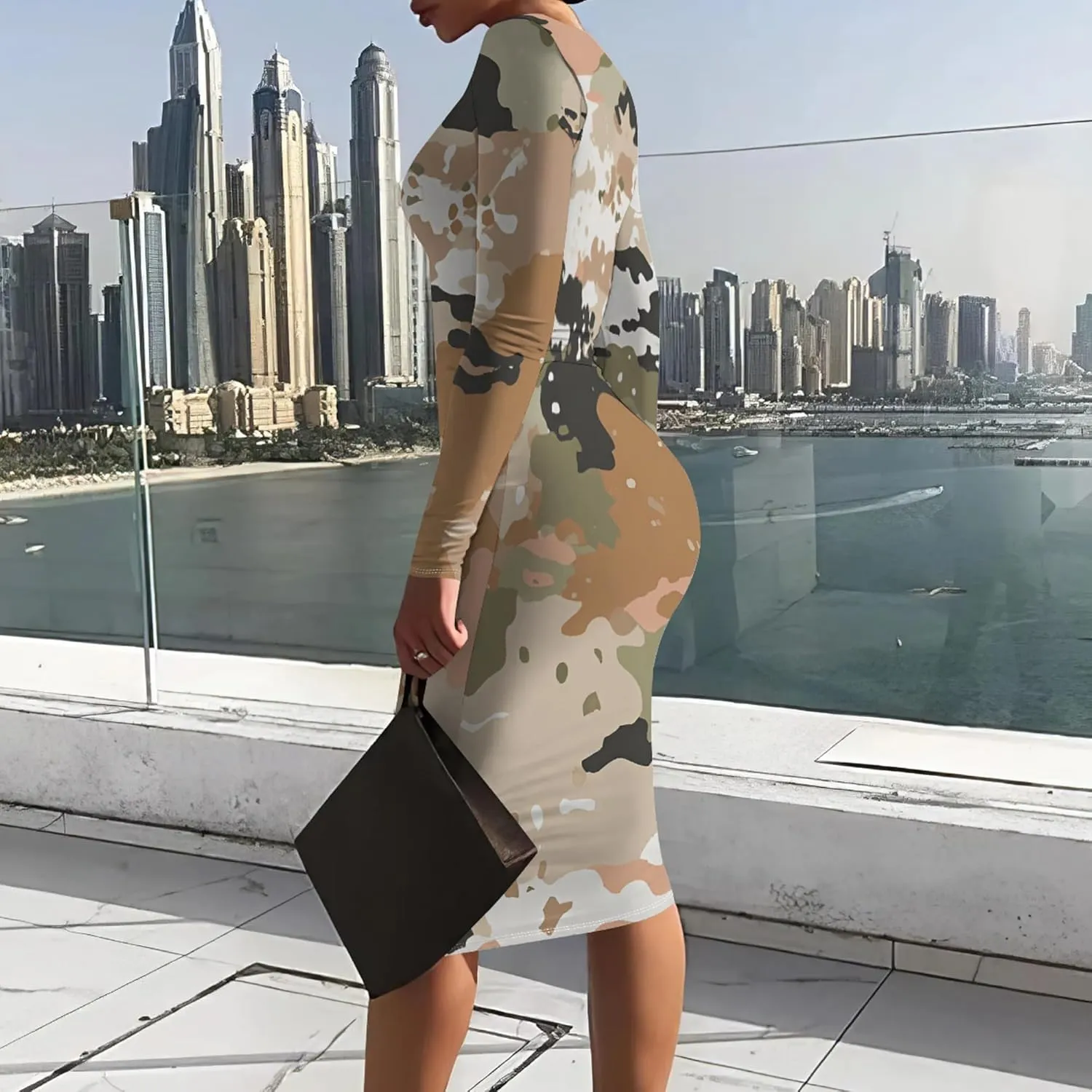 Women's Sexy Long Sleeve Bodycon Wrap Dresses Fall Casual Floral Print Knit Evening Cocktail Party Club Midi Dress