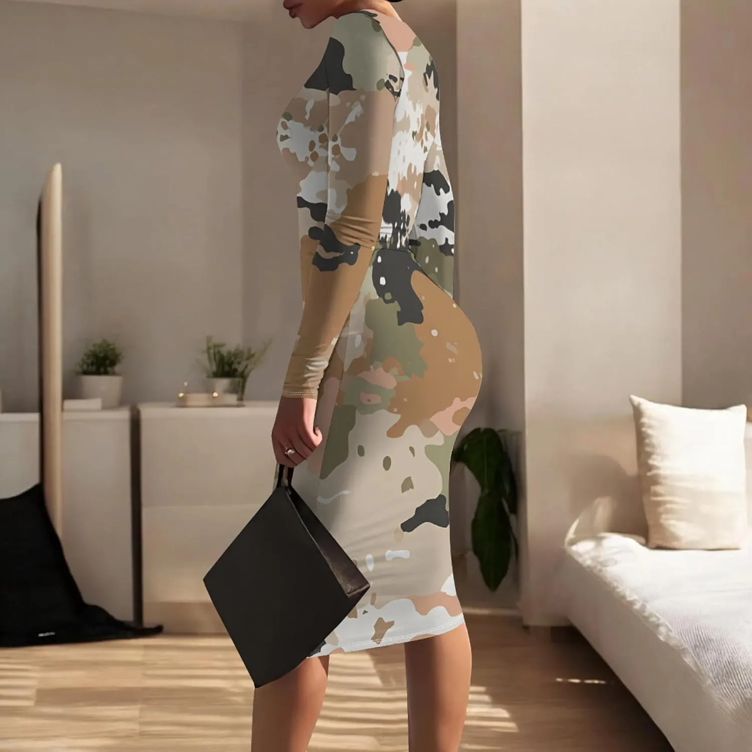Women's Sexy Long Sleeve Bodycon Wrap Dresses Fall Casual Floral Print Knit Evening Cocktail Party Club Midi Dress