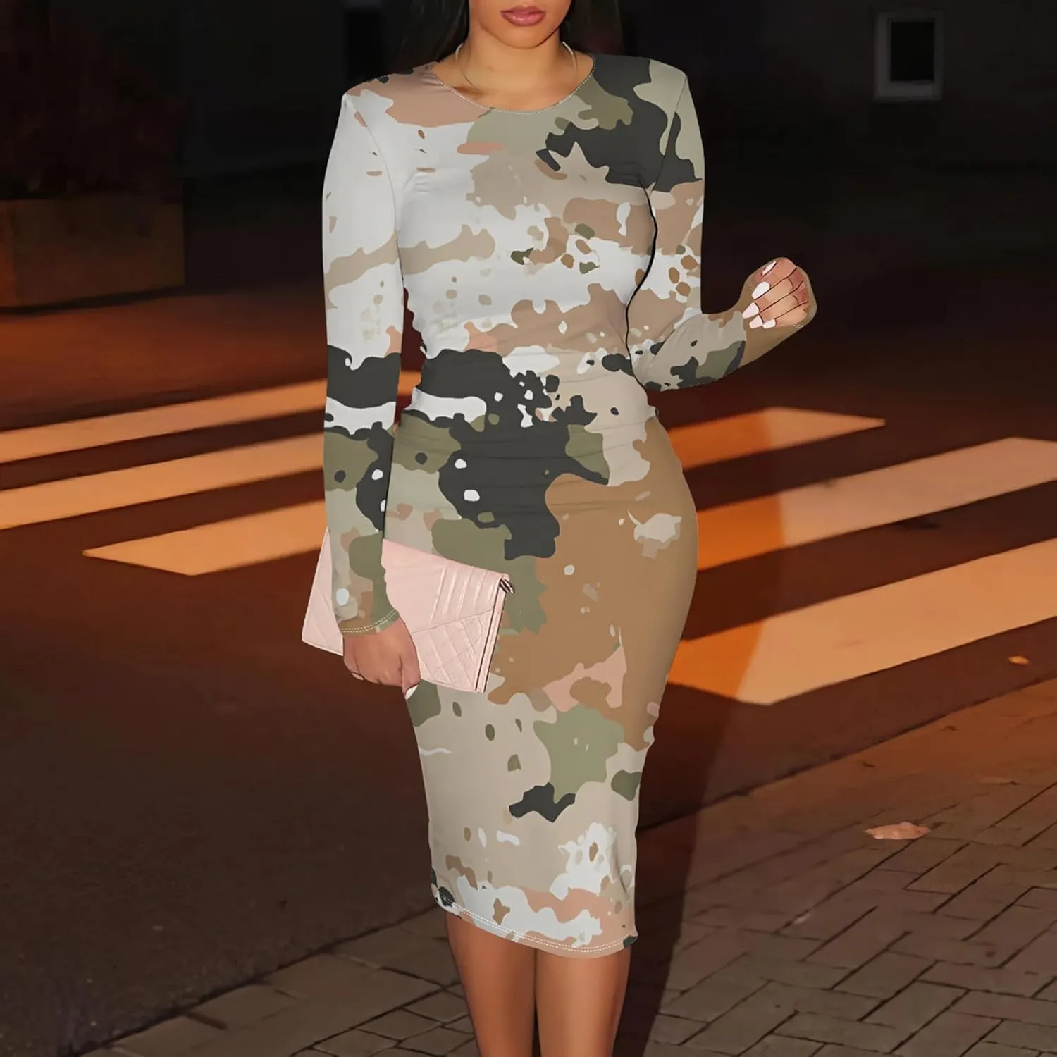 Women's Sexy Long Sleeve Bodycon Wrap Dresses Fall Casual Floral Print Knit Evening Cocktail Party Club Midi Dress