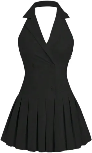 Women's Solid Color Daily Halter Neck Dress Backless Fashion Short Dresses for Women