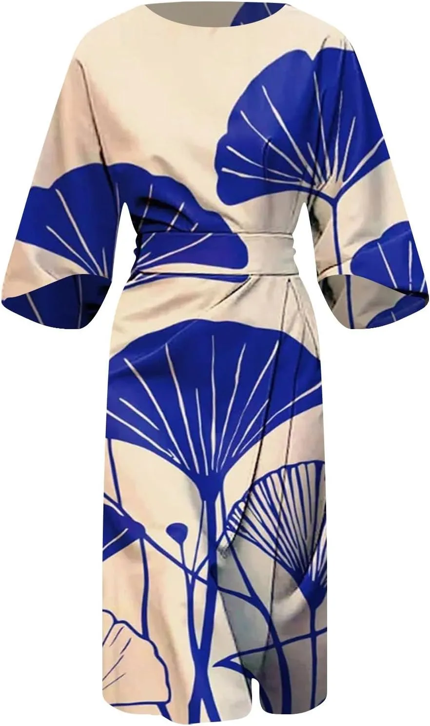 Women's Spring Summer Dress Elegant Floral Print Empire Waist Sundress Crew Neck Loose Half Sleeve Maxi Dresses