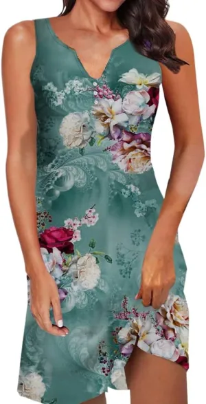 Women's Summer Casual Sleeveless Square Neck Dress 2025 Ruffle Boho Beach Cute Teen Short Sundress