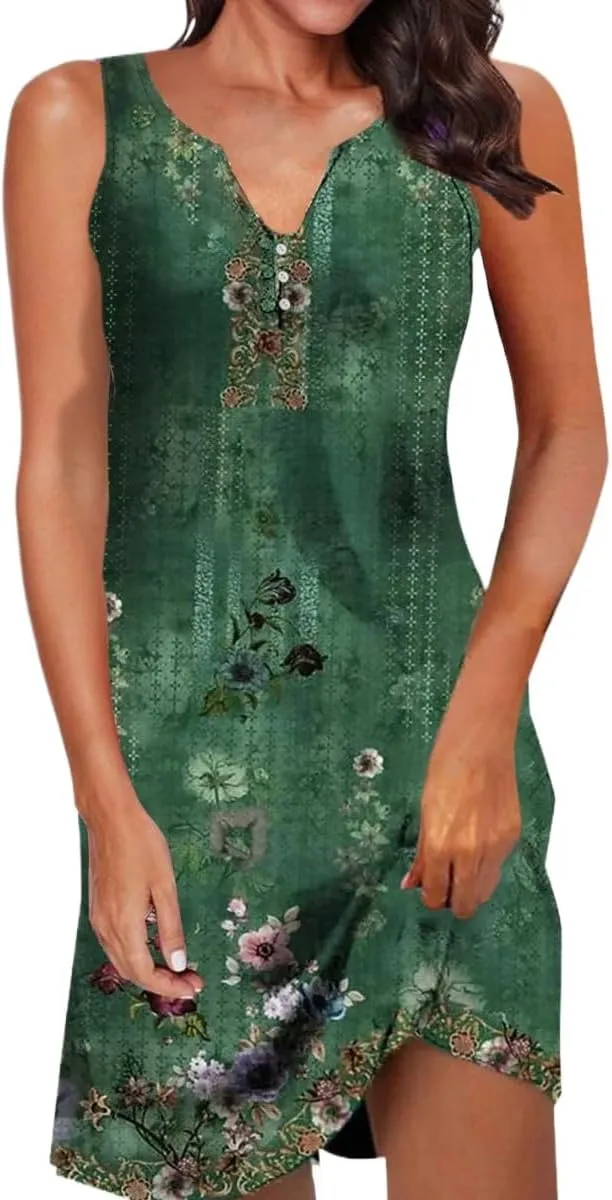 Women's Summer Casual Sleeveless Square Neck Dress 2025 Ruffle Boho Beach Cute Teen Short Sundress