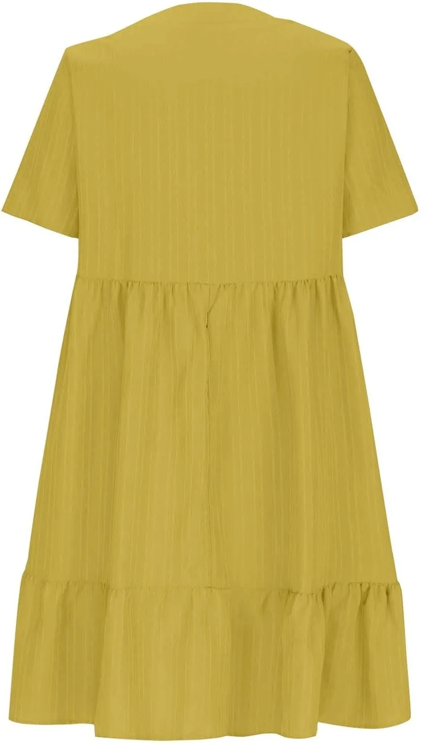 Women's Summer Dresses Casual Midi Swing Short Sleeve V Neck Tiered A Line Flowy Beach Dress Sundress 2025