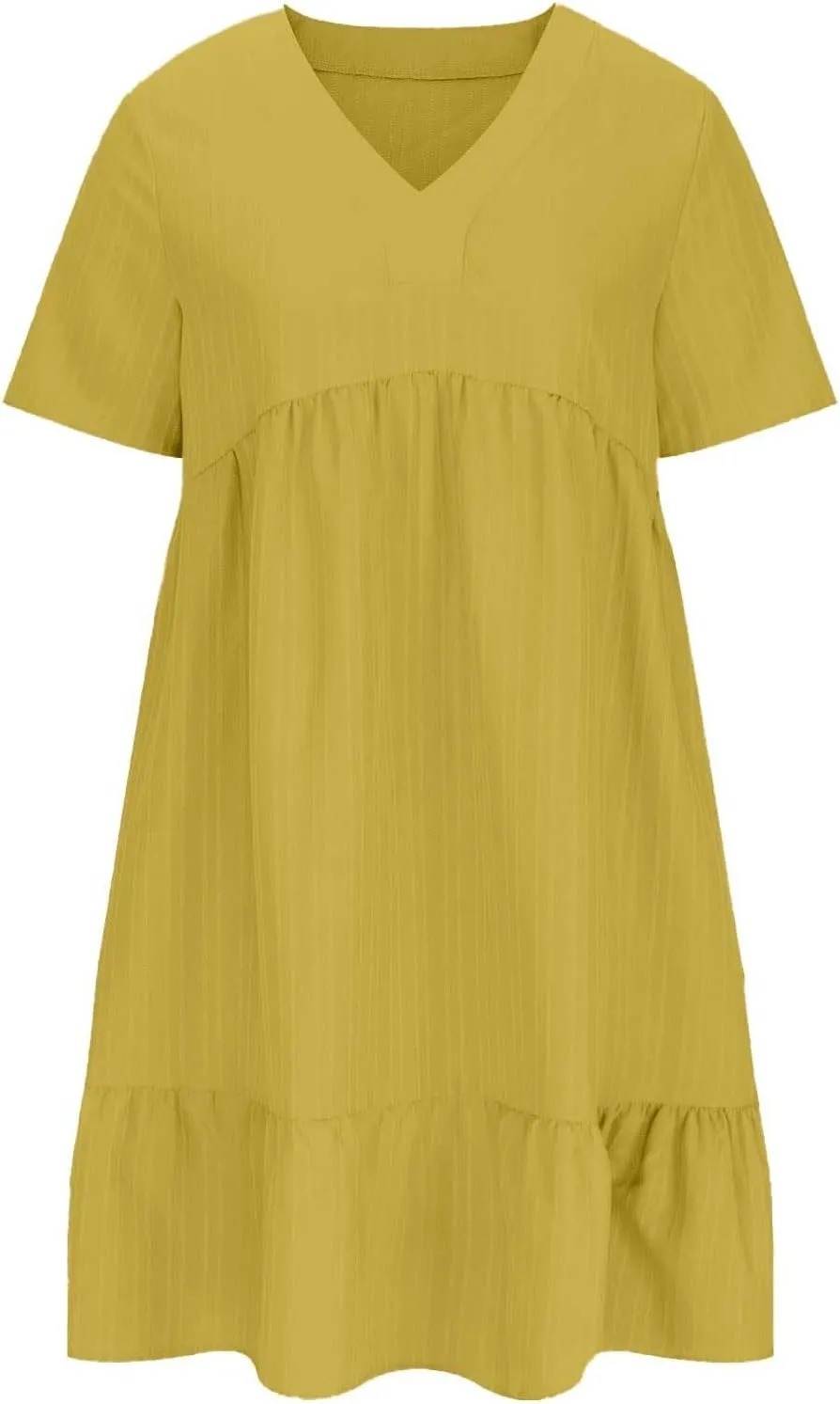 Women's Summer Dresses Casual Midi Swing Short Sleeve V Neck Tiered A Line Flowy Beach Dress Sundress 2025