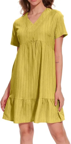 Women's Summer Dresses Casual Midi Swing Short Sleeve V Neck Tiered A Line Flowy Beach Dress Sundress 2025