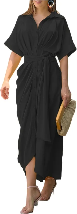 Womens Summer Loose Boho Flowy Casual 1/2 Sleeve Floral Print Slit Beach Wedding Guest Long Maxi Dresses