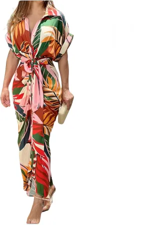 Womens Summer Loose Boho Flowy Casual 1/2 Sleeve Floral Print Slit Beach Wedding Guest Long Maxi Dresses