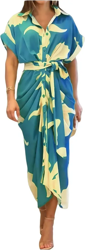Womens Summer Loose Boho Flowy Casual 1/2 Sleeve Floral Print Slit Beach Wedding Guest Long Maxi Dresses