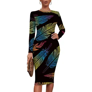 Women's Summer Midi Bodycon Dresses Round Neck Long Sleeve Casual Fall Ruched Waist Short Party Club Slim Fit Dress