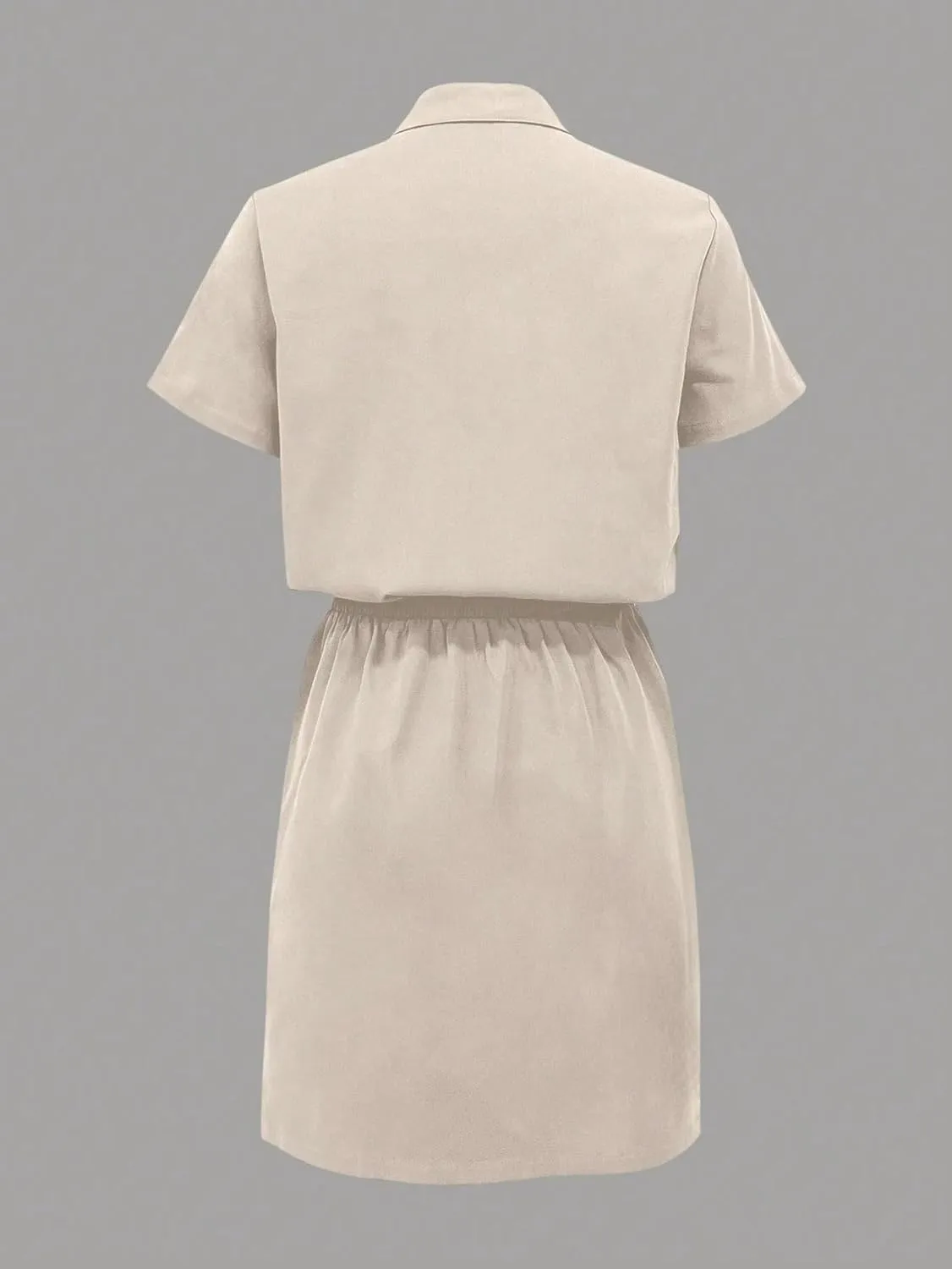 Women's Summer Shirt Dress with Multiple Pockets, Cropped Waist Length Short Sleeve Fashion Dresses for Women